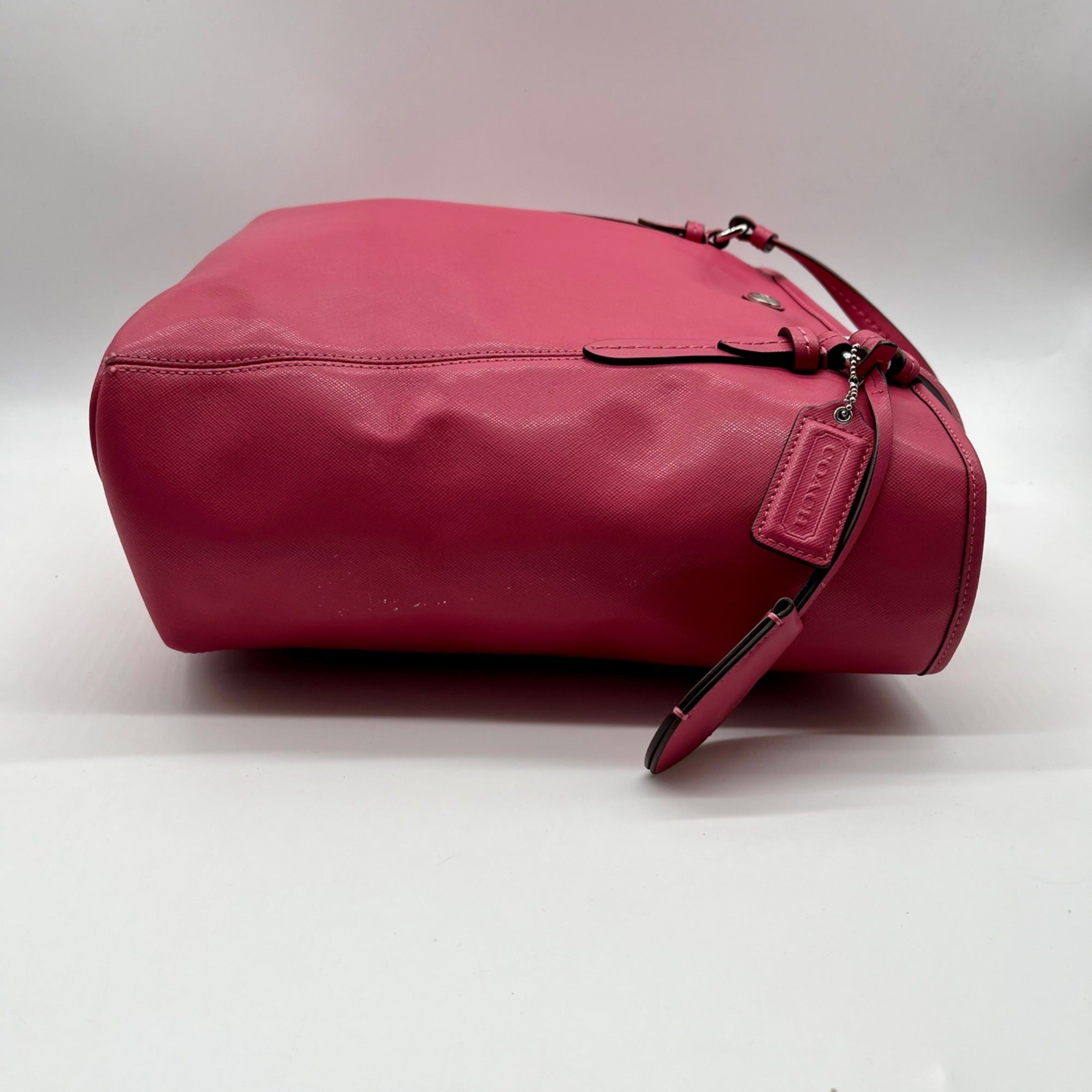 Coach Pink Saffiano Leather Zip Top Tote Bag F27349