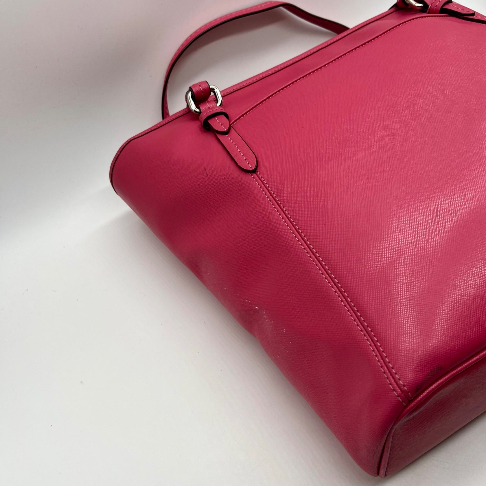 Coach Pink Saffiano Leather Zip Top Tote Bag F27349