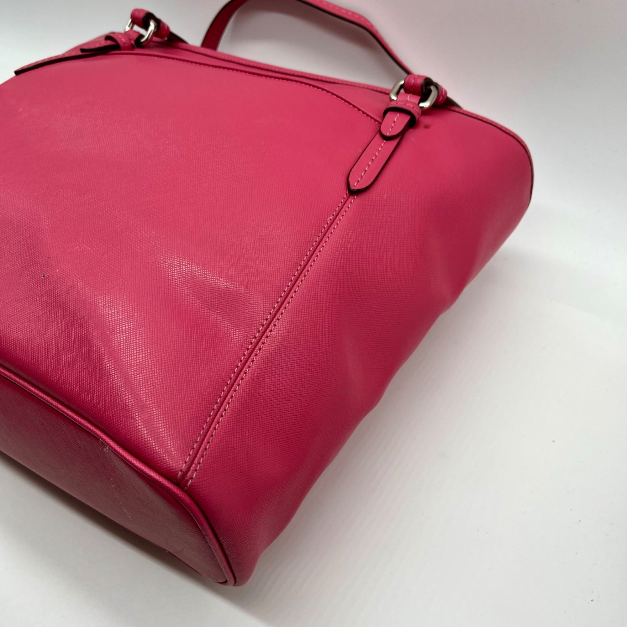 Coach Pink Saffiano Leather Zip Top Tote Bag F27349