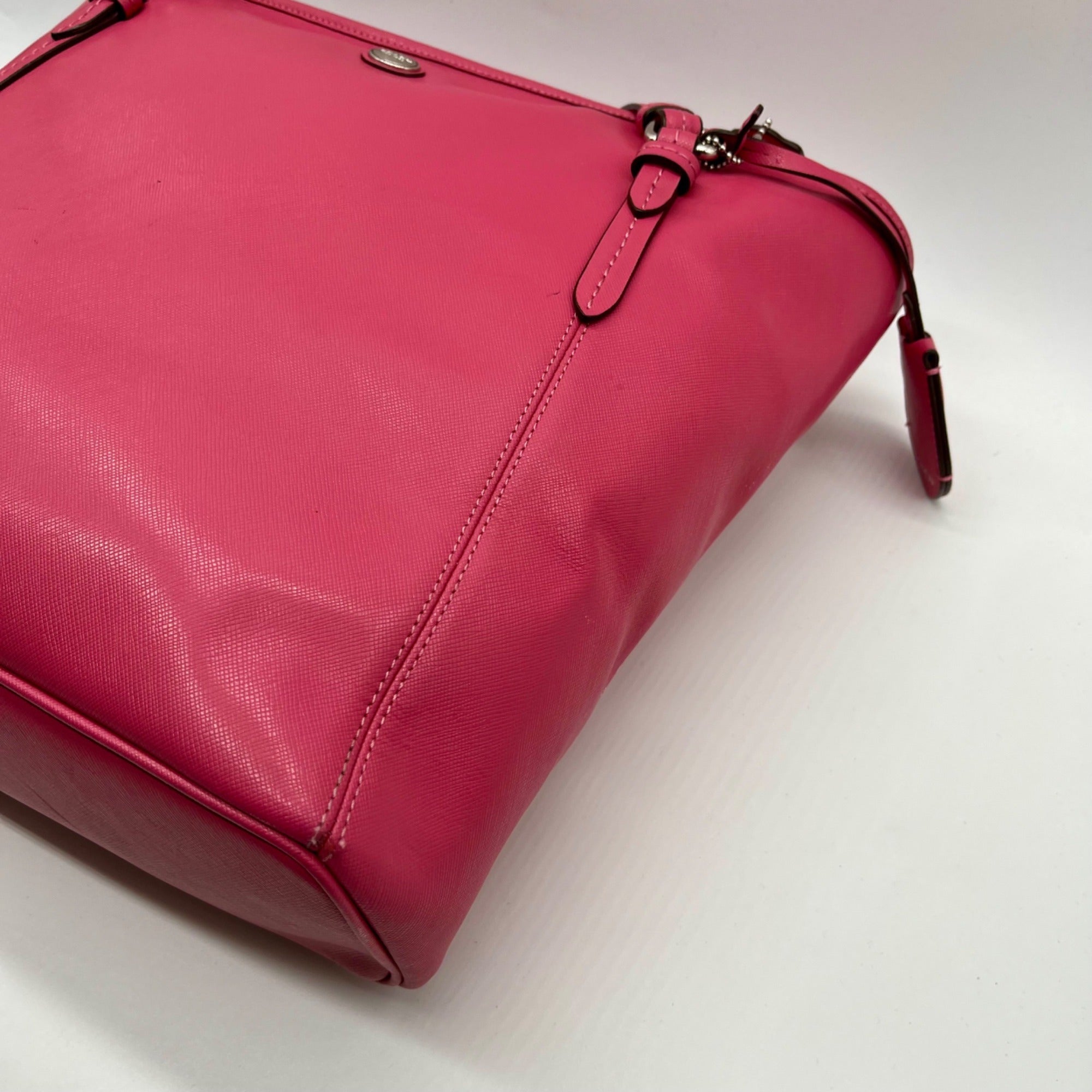 Coach Pink Saffiano Leather Zip Top Tote Bag F27349