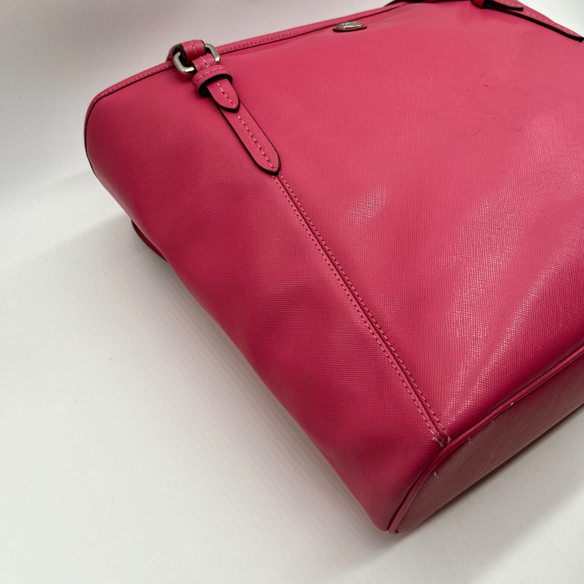 Coach Pink Saffiano Leather Zip Top Tote Bag F27349