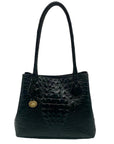 Brahmin Black Leather Croc Embossed Anytime Tote