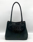 Brahmin Black Leather Croc Embossed Anytime Tote