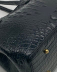 Brahmin Black Leather Croc Embossed Anytime Tote