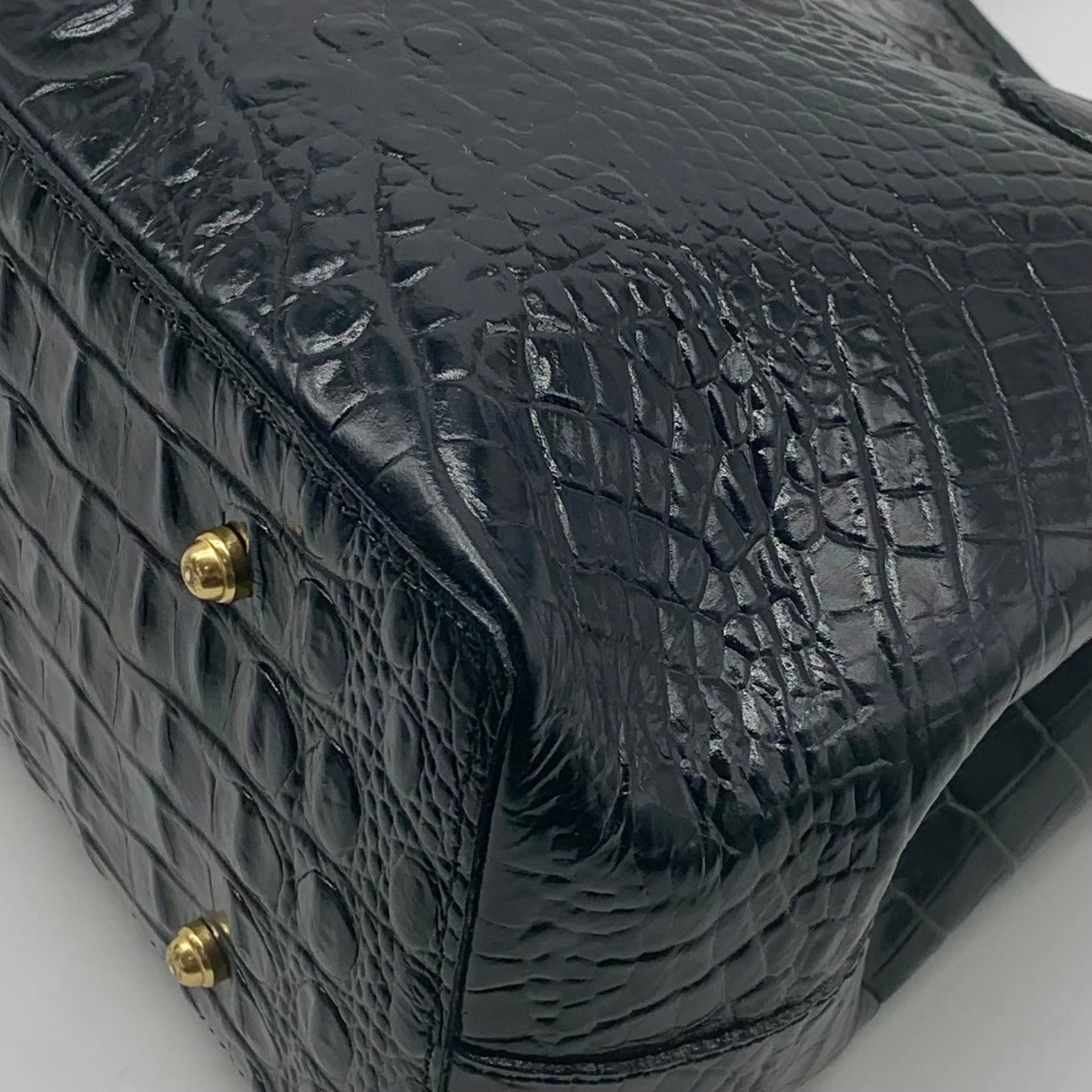 Brahmin Black Leather Croc Embossed Anytime Tote