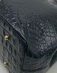 Brahmin Black Leather Croc Embossed Anytime Tote