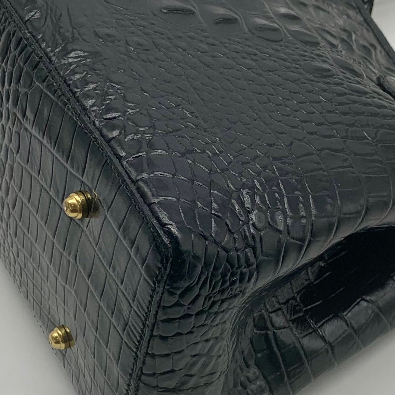 Brahmin Black Leather Croc Embossed Anytime Tote