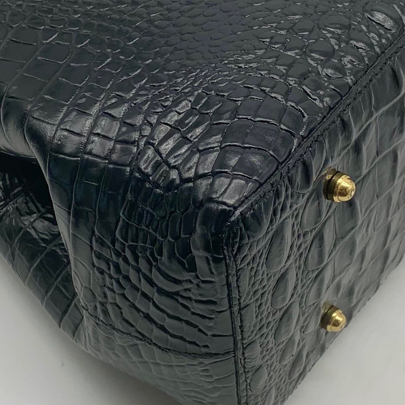 Brahmin Black Leather Croc Embossed Anytime Tote