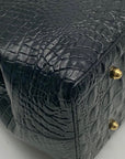 Brahmin Black Leather Croc Embossed Anytime Tote