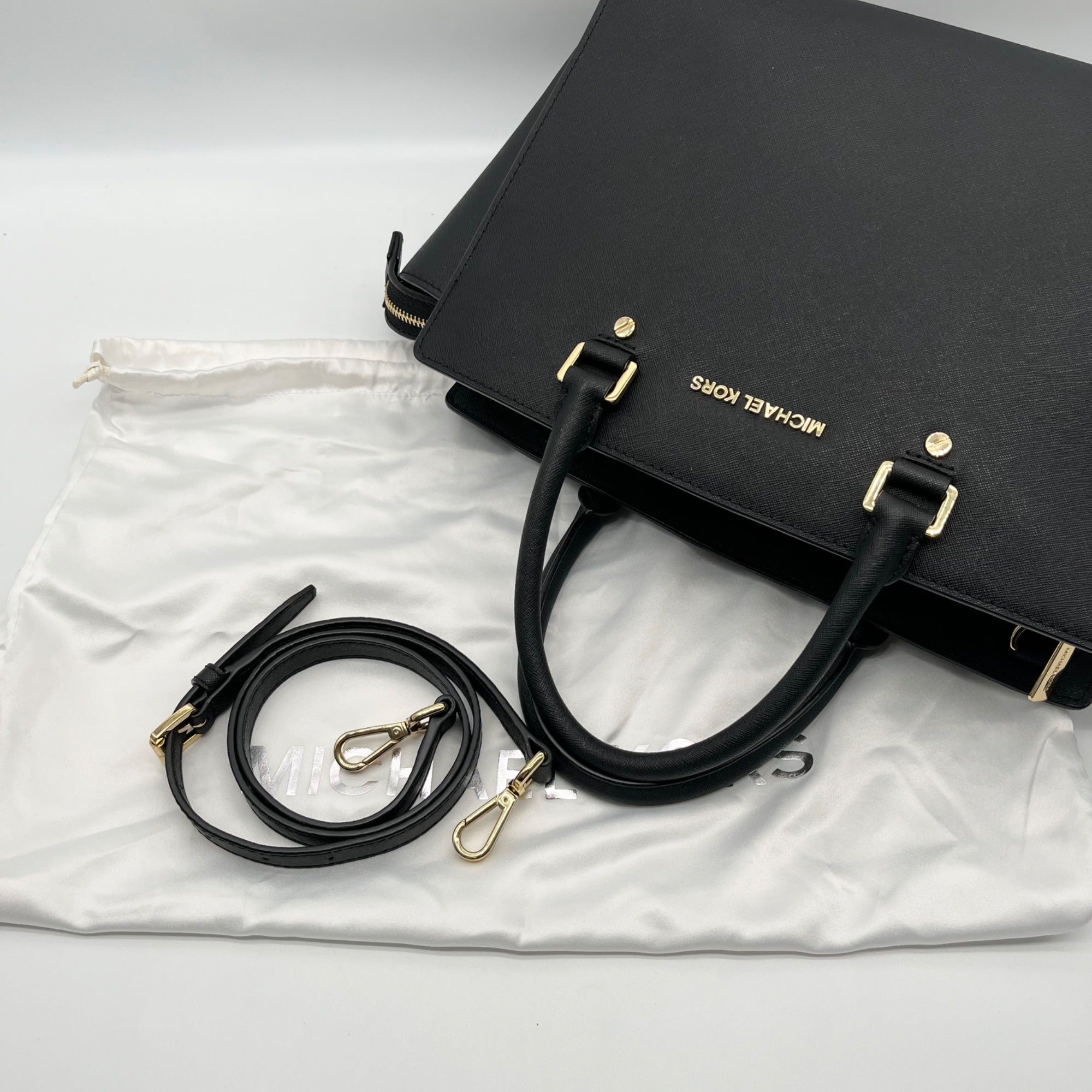 Michael Kors Black Saffiano Leather Selma Convertible Satchel Bag