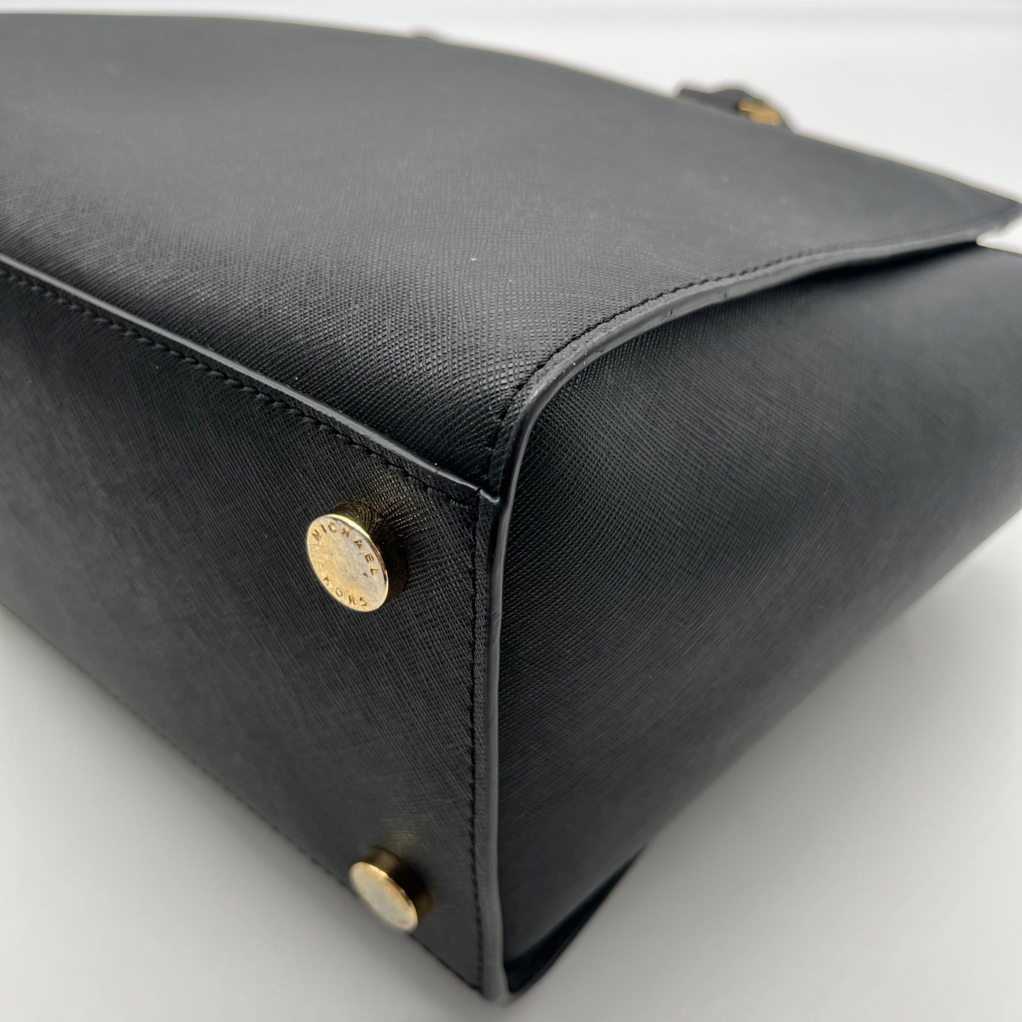 Michael Kors Black Saffiano Leather Selma Convertible Satchel Bag