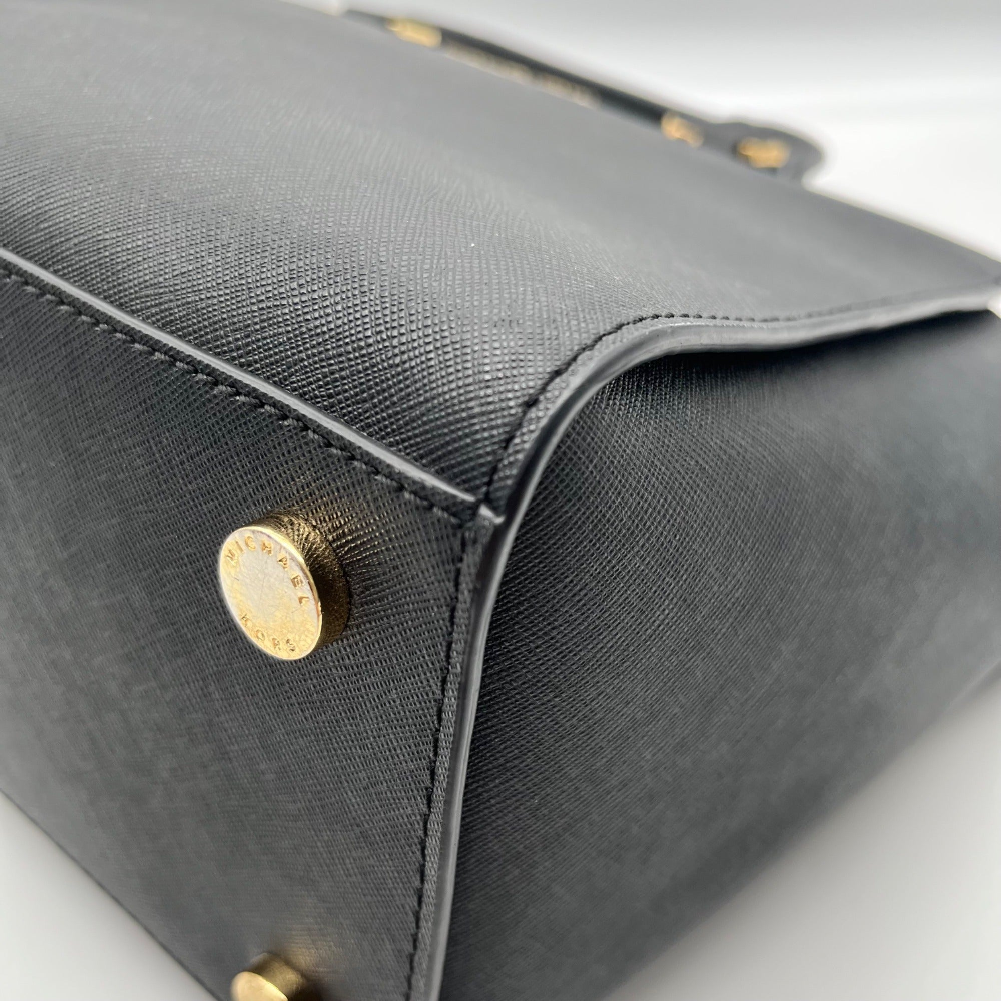 Michael Kors Black Saffiano Leather Selma Convertible Satchel Bag