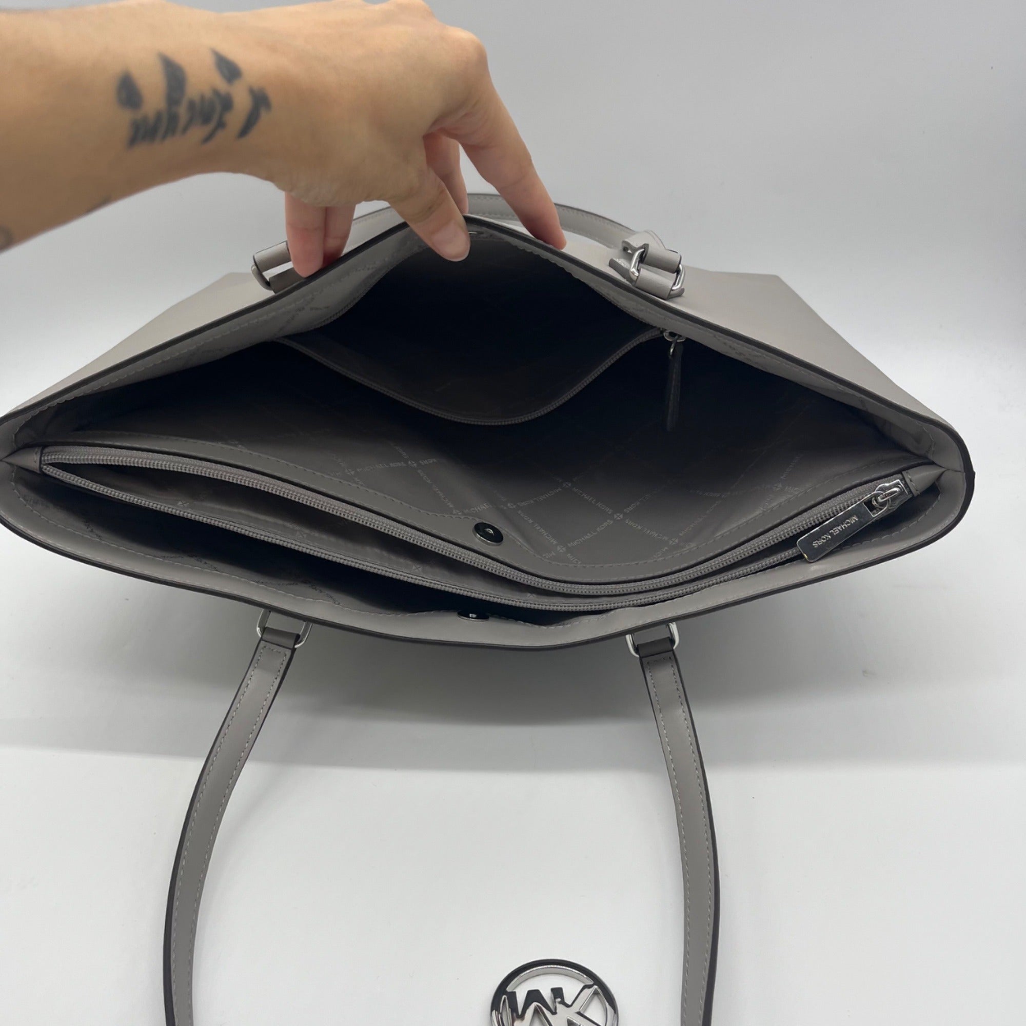 Michael Kors Pearl Grey Coated Canvas Sheila Tote