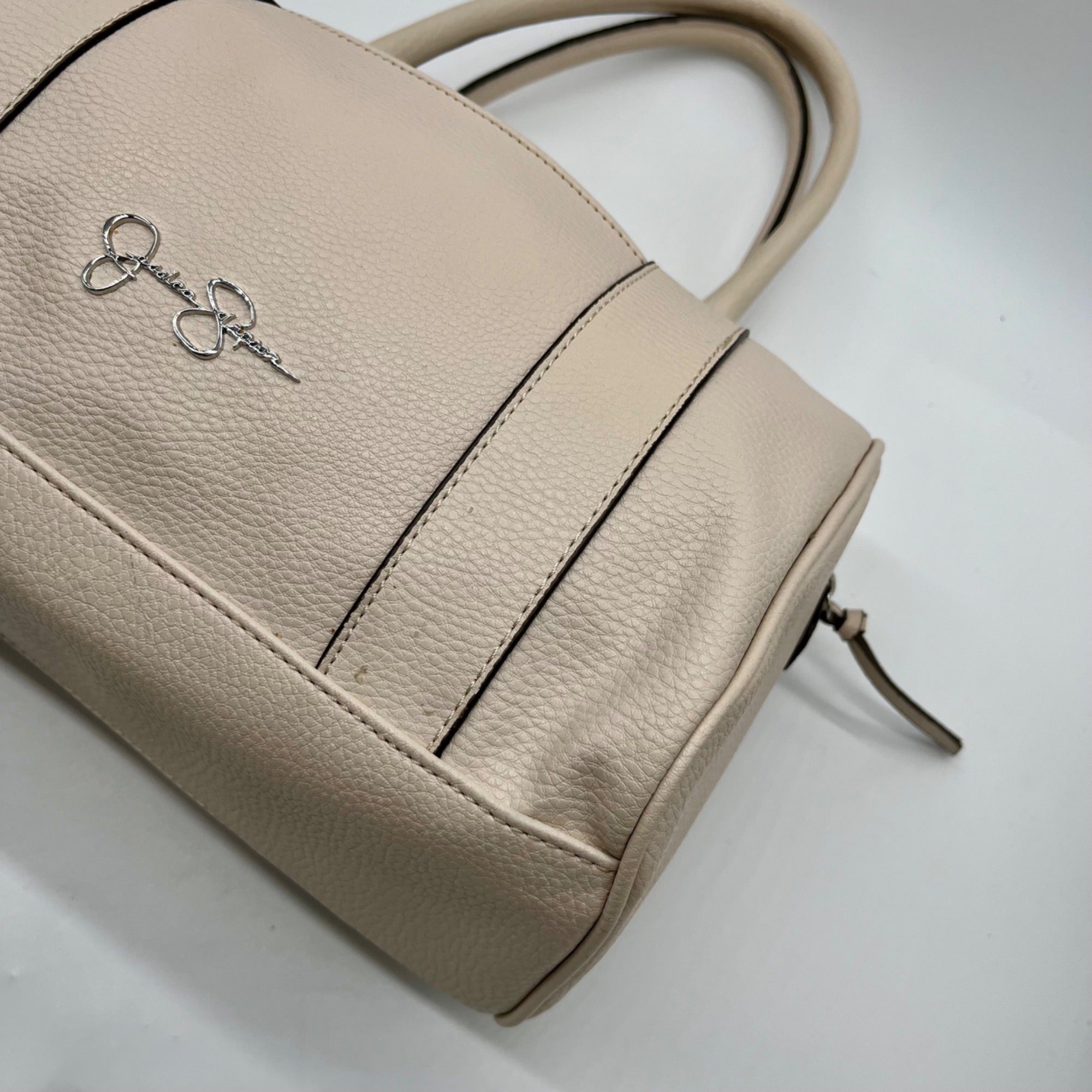 Jessica Simpson Ivory Pebbled Faux Leather Satchel