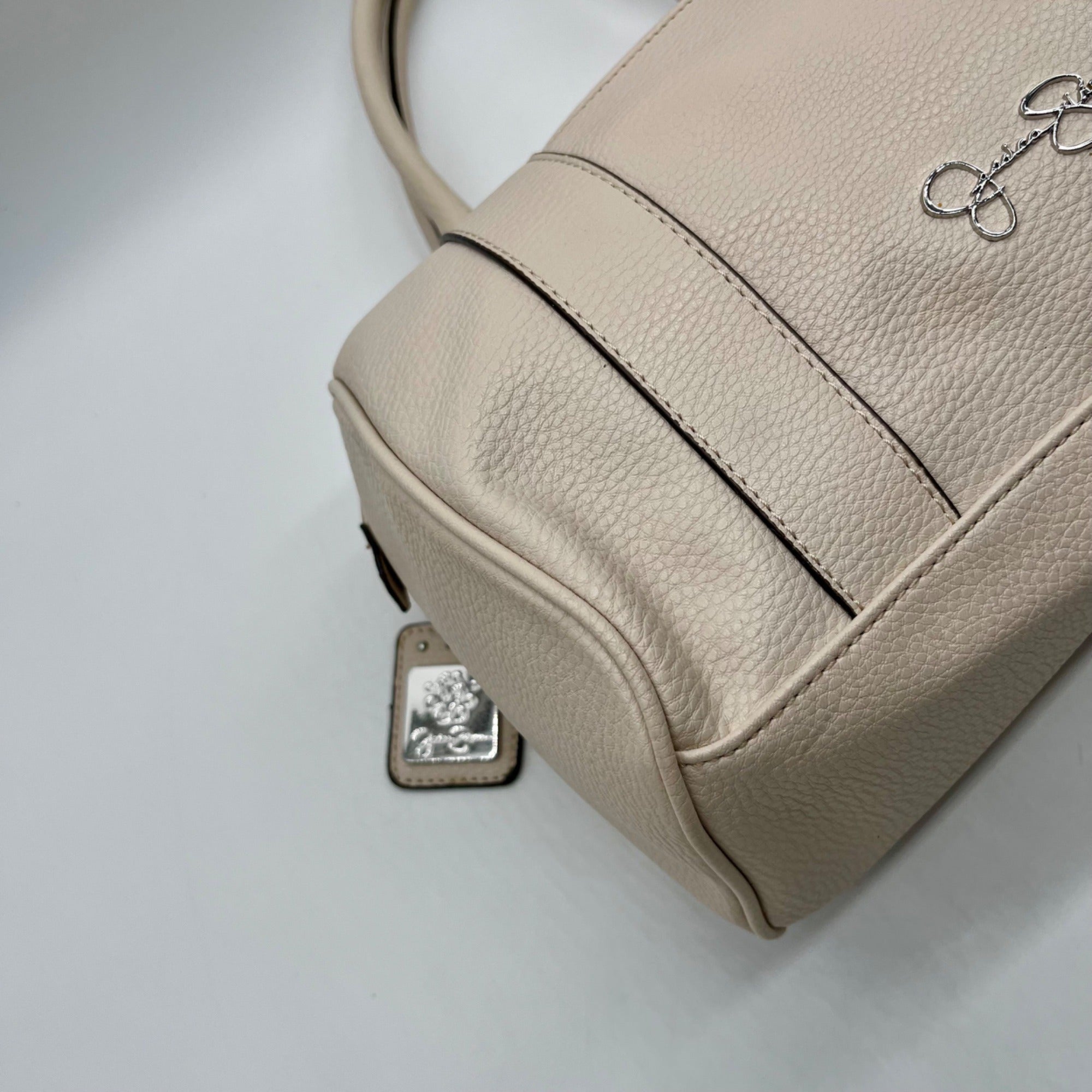 Jessica Simpson Ivory Pebbled Faux Leather Satchel