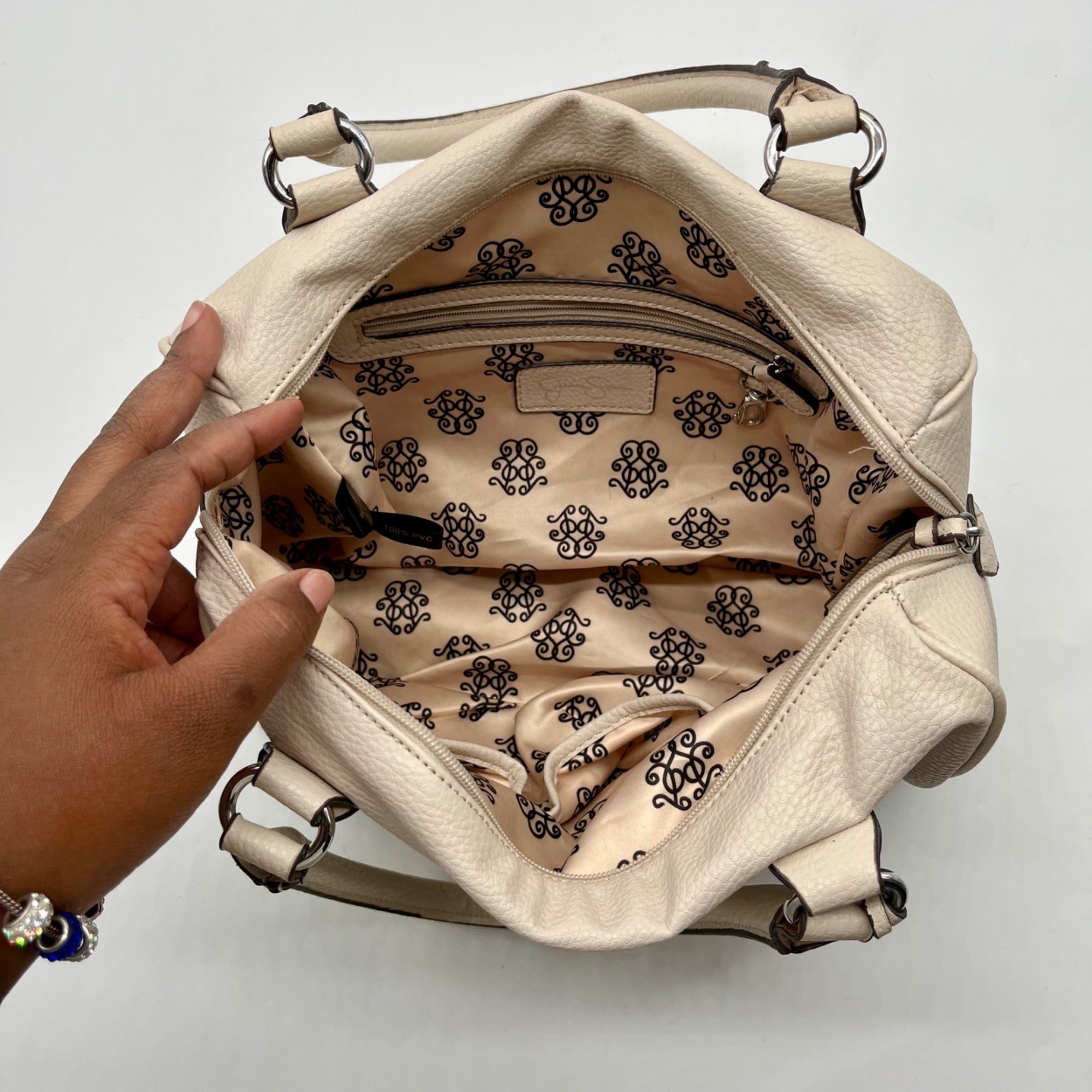 Jessica Simpson Ivory Pebbled Faux Leather Satchel