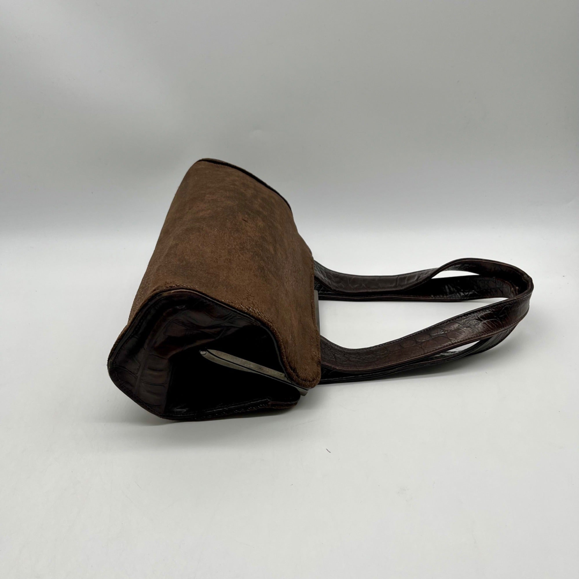 Gambini Black Pleated Suede  Shoulder Bag