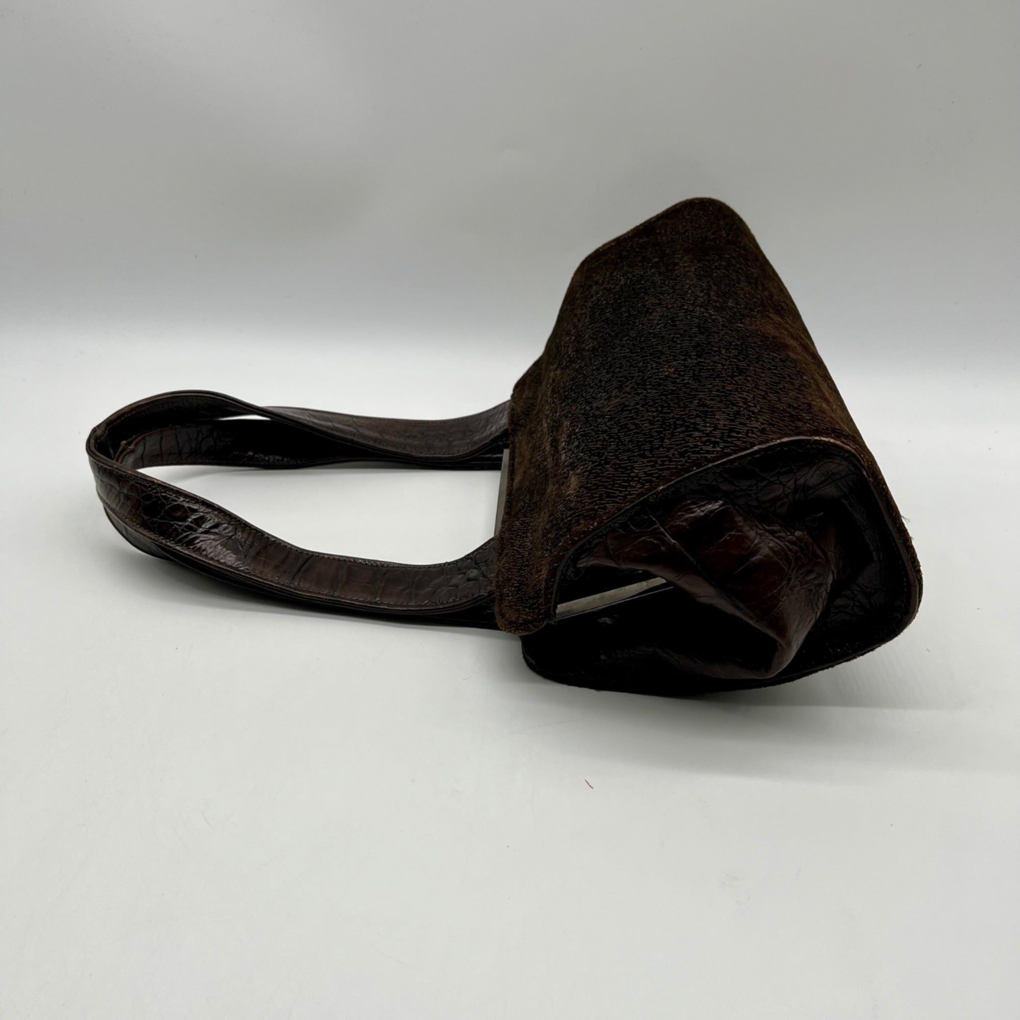 Gambini Black Pleated Suede  Shoulder Bag