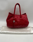 Red Furla Quilted Pebbled Leather Tote Bag