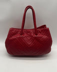 Red Furla Quilted Pebbled Leather Tote Bag
