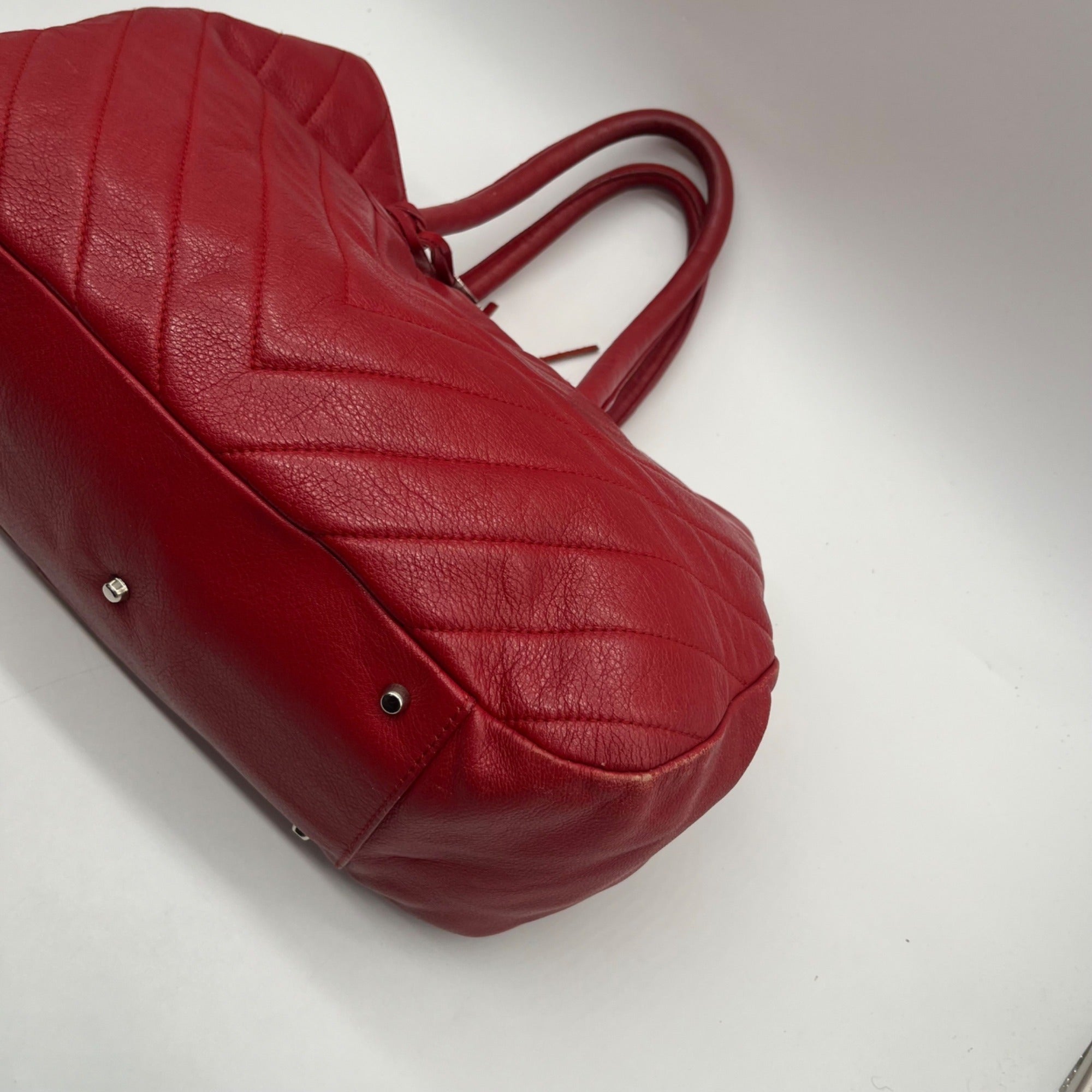 Red Furla Quilted Pebbled Leather Tote Bag