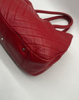 Red Furla Quilted Pebbled Leather Tote Bag