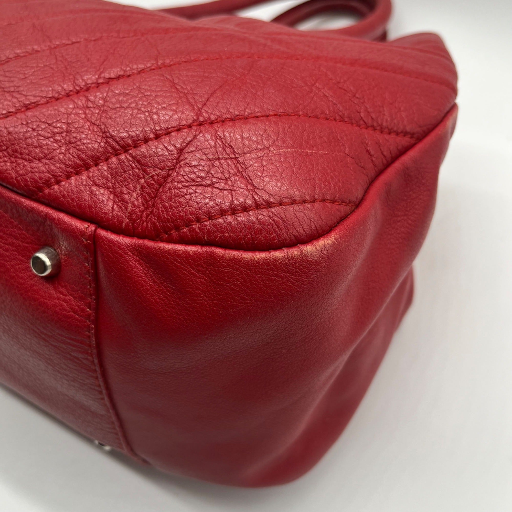 Red Furla Quilted Pebbled Leather Tote Bag