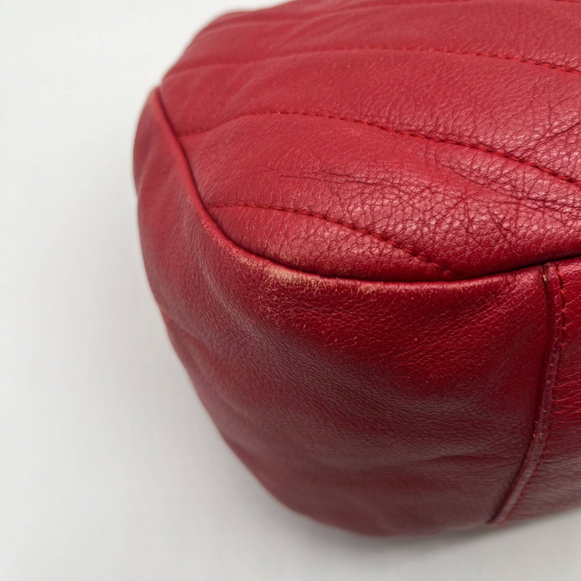 Red Furla Quilted Pebbled Leather Tote Bag