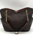Michael Kors Brown Monogram Jet Set Large Travel Chain Shoulder Bag
