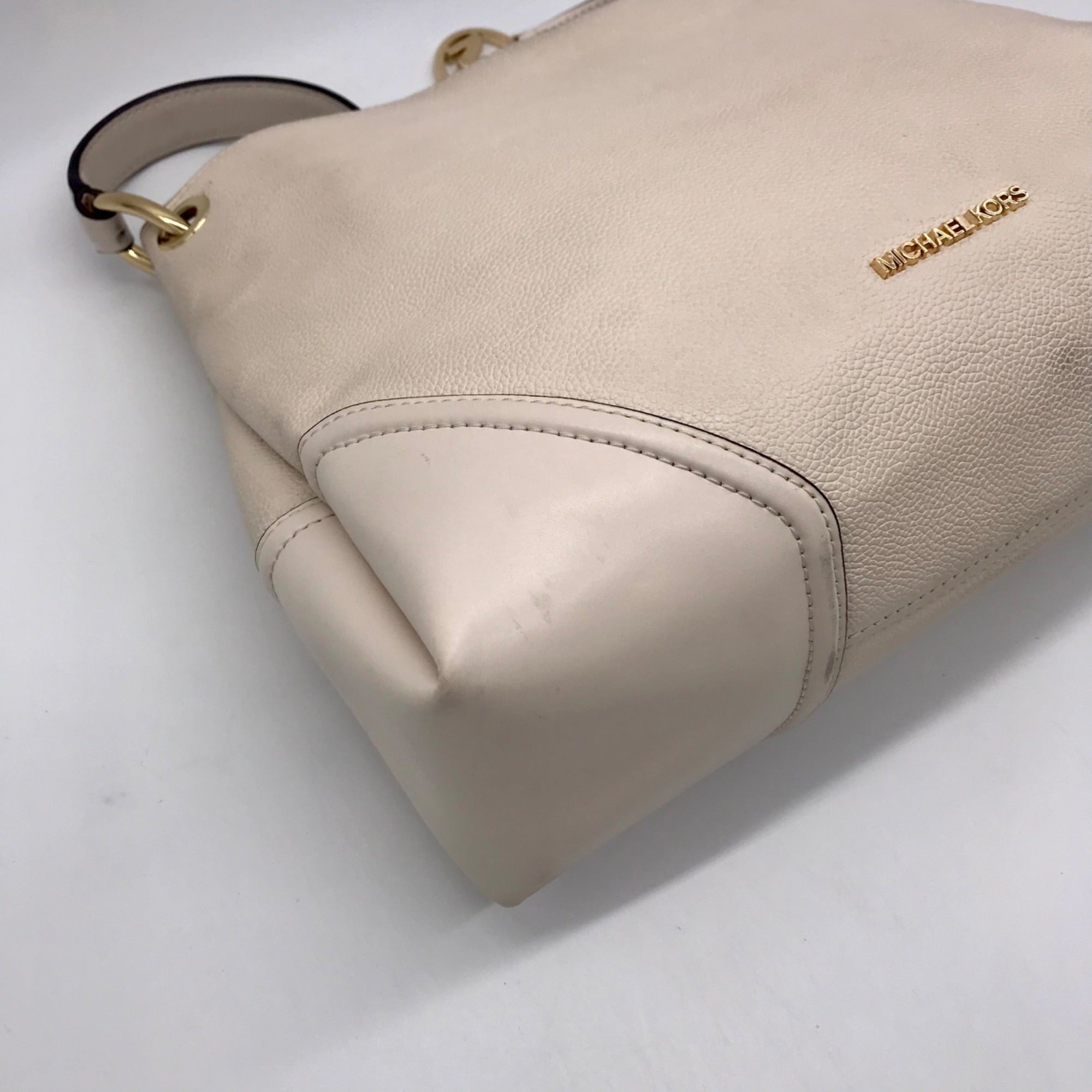 Michael Kors Beige Pebbled Leather Nicole Medium Shoulder Bag