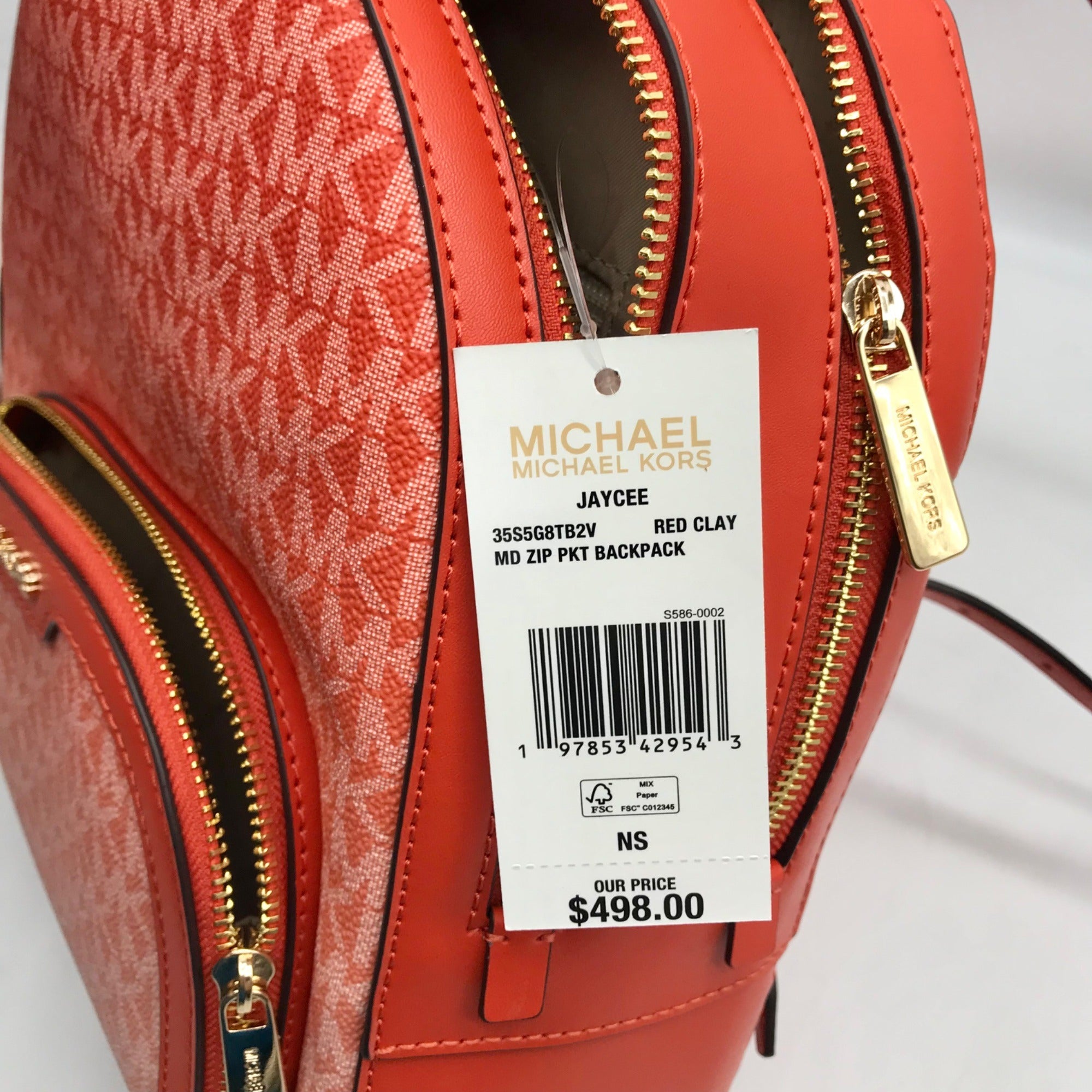 Michael Kors Red Clay Jaycee Zip Pocket Backpack Bag