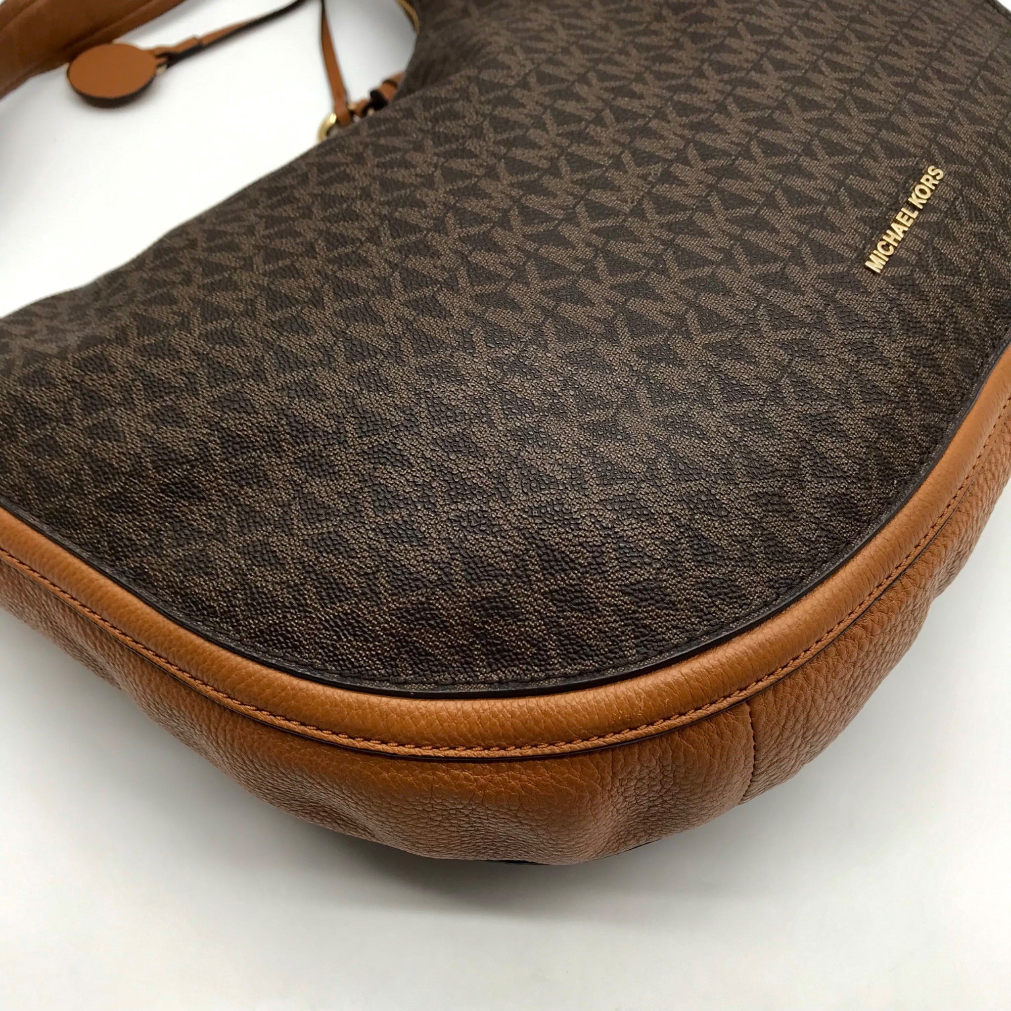 Michael Kors Brown Monogram Canvas Lydia Hobo Shoulder Bag