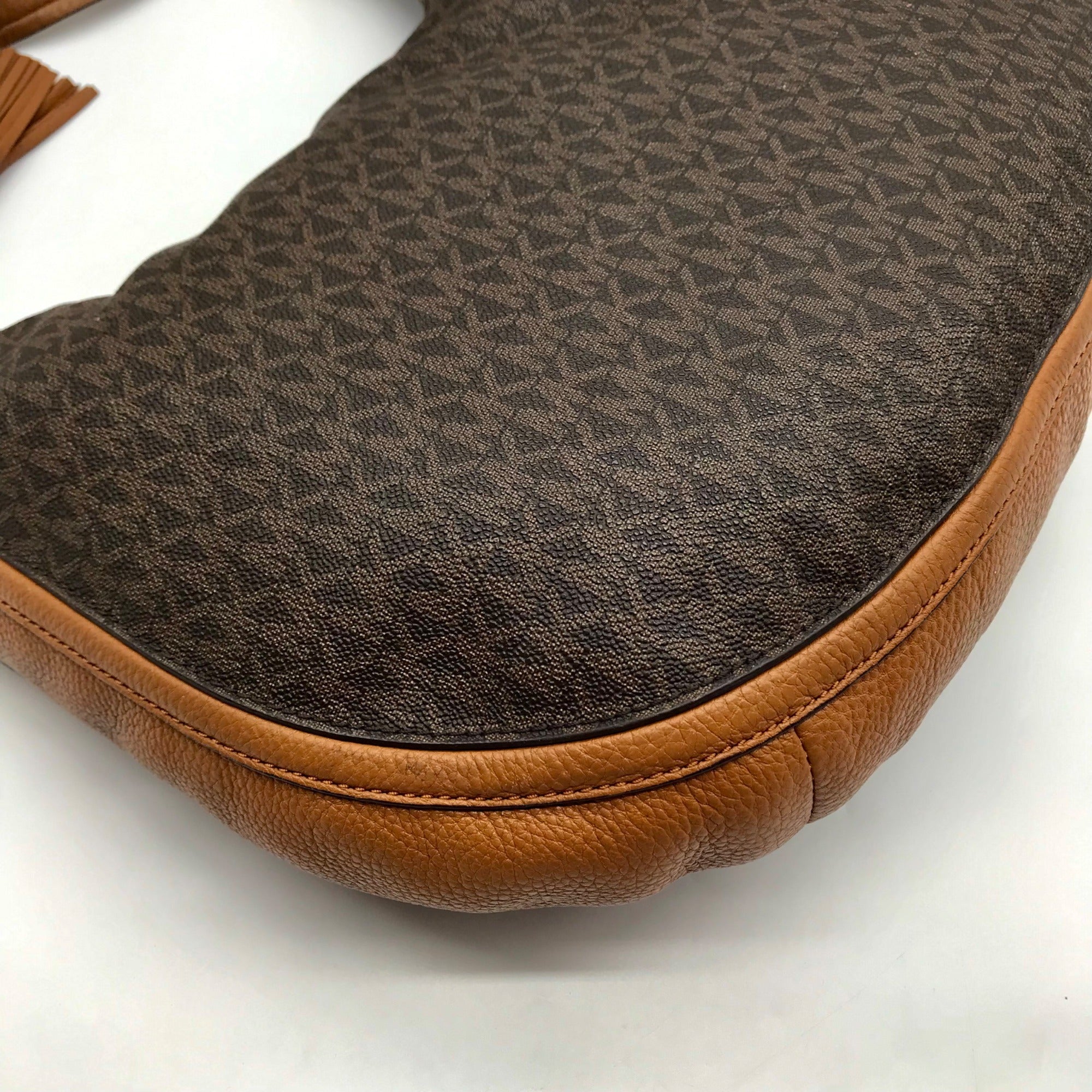 Michael Kors Brown Monogram Canvas Lydia Hobo Shoulder Bag