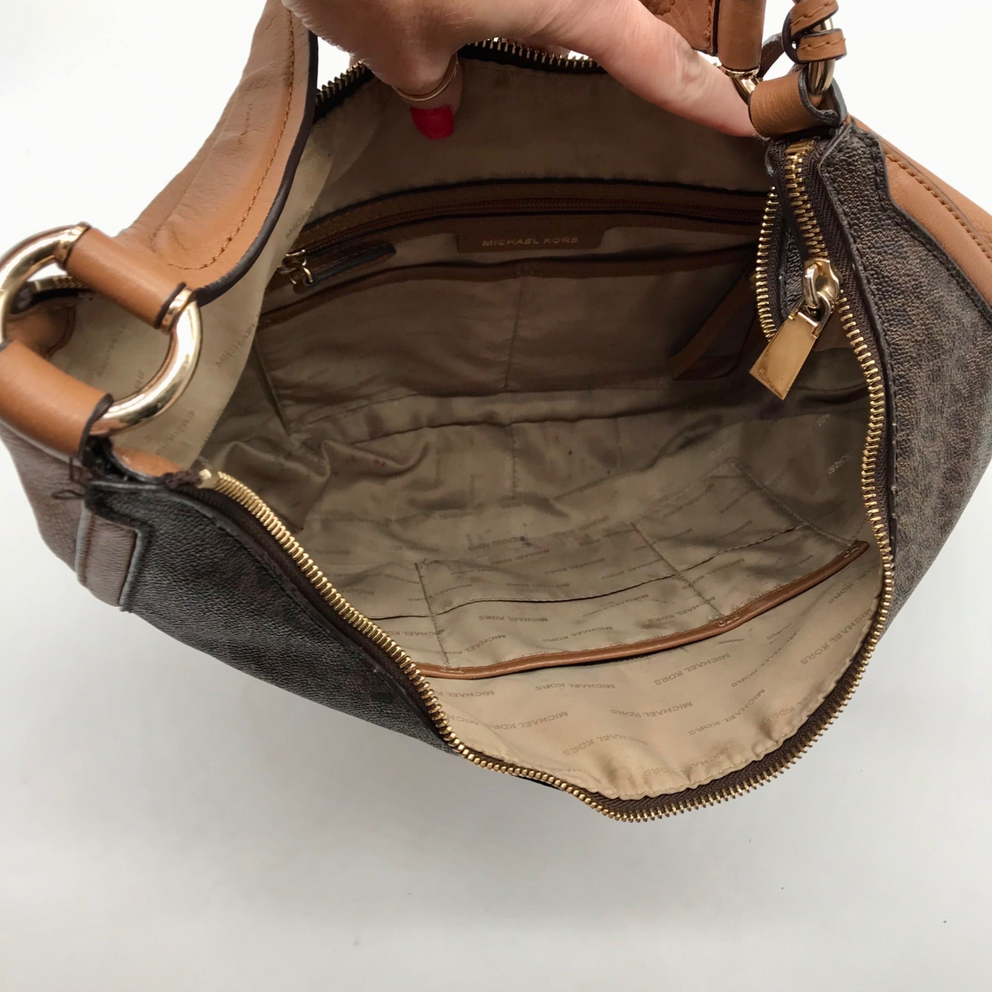 Michael Kors Brown Monogram Canvas Lydia Hobo Shoulder Bag