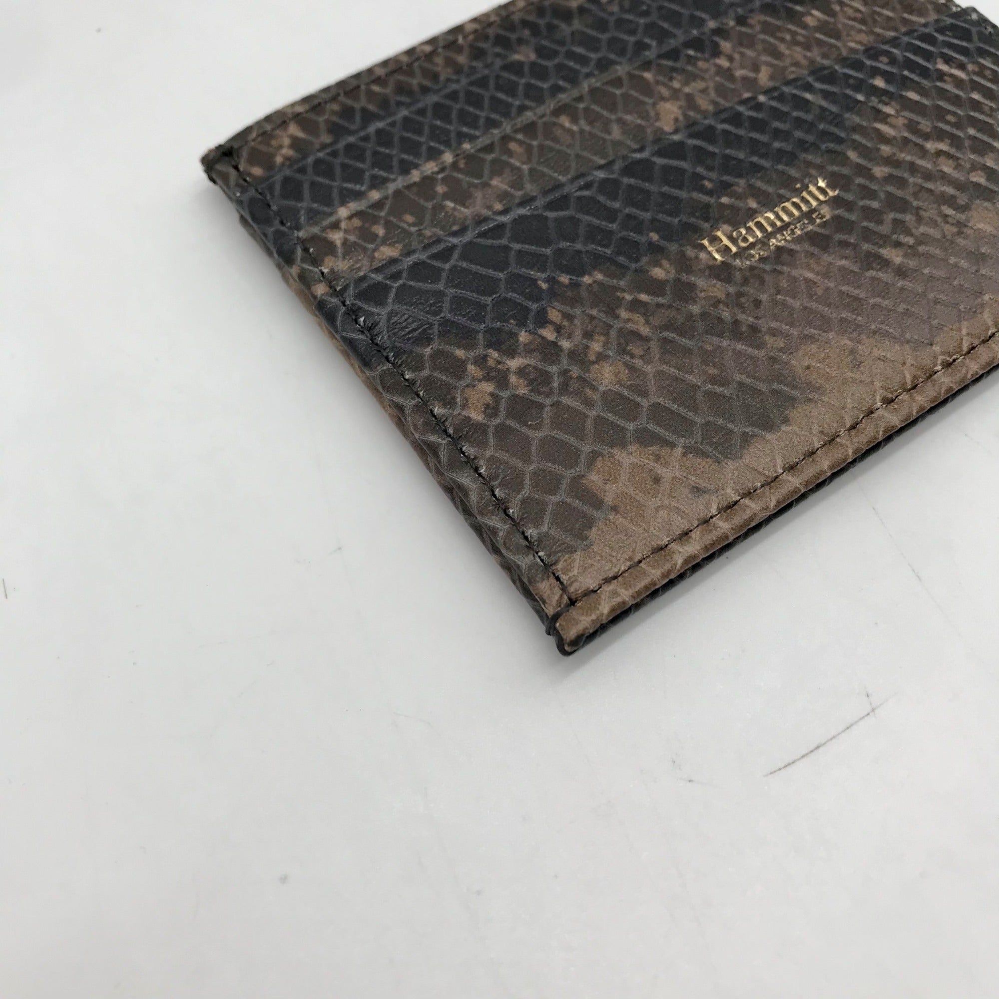 Hammit Brown Snakeskin Embossed Leather Card Holder