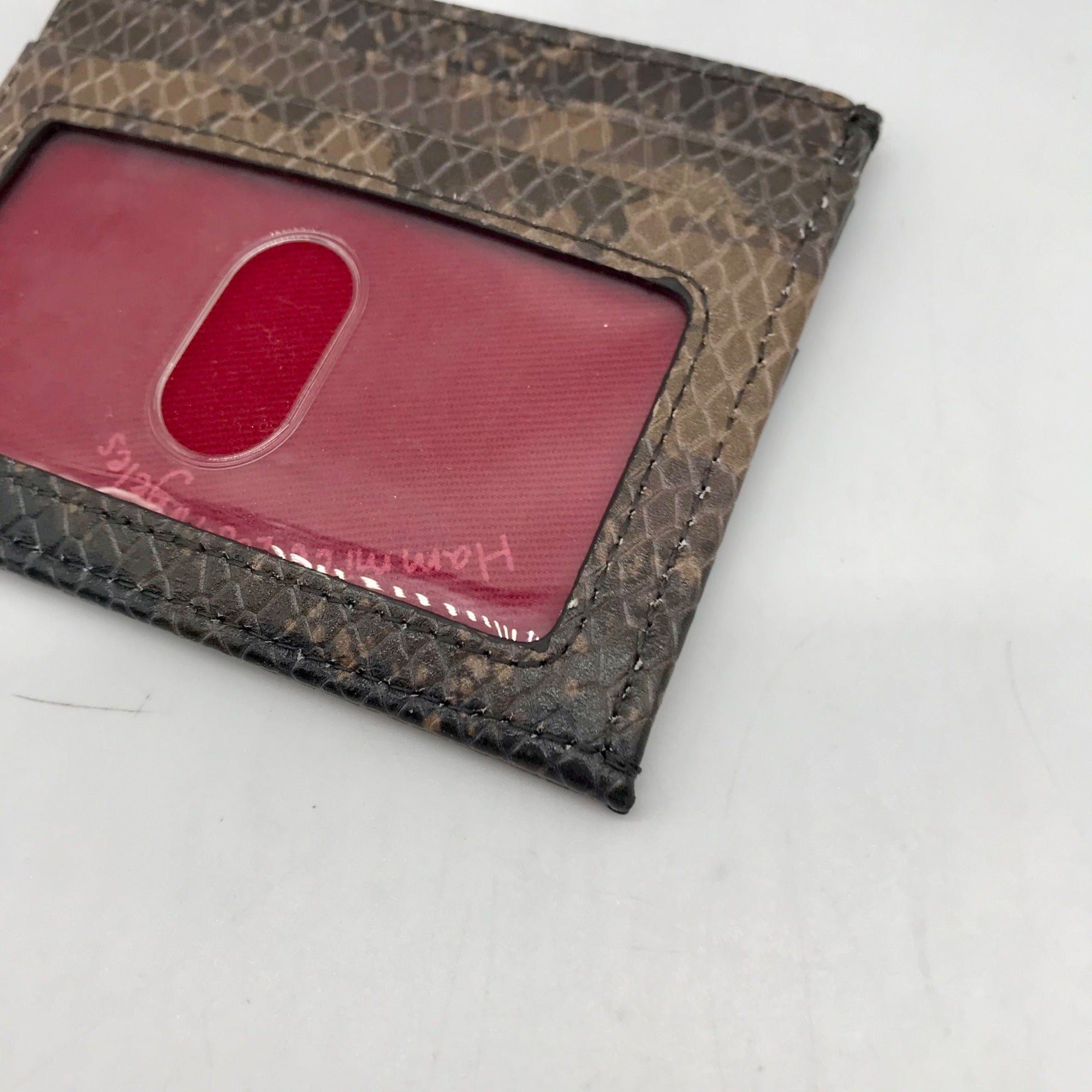 Hammit Brown Snakeskin Embossed Leather Card Holder