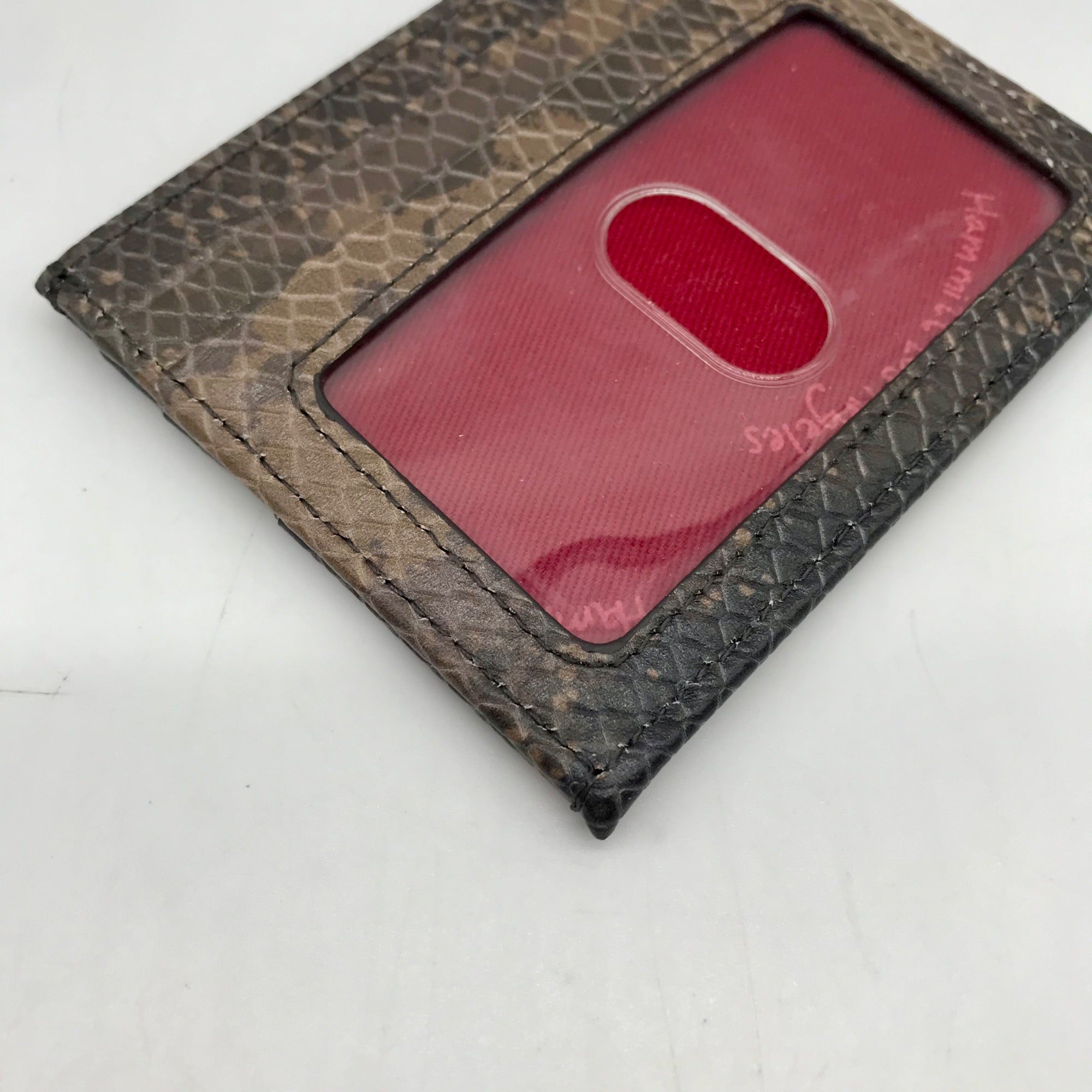 Hammit Brown Snakeskin Embossed Leather Card Holder