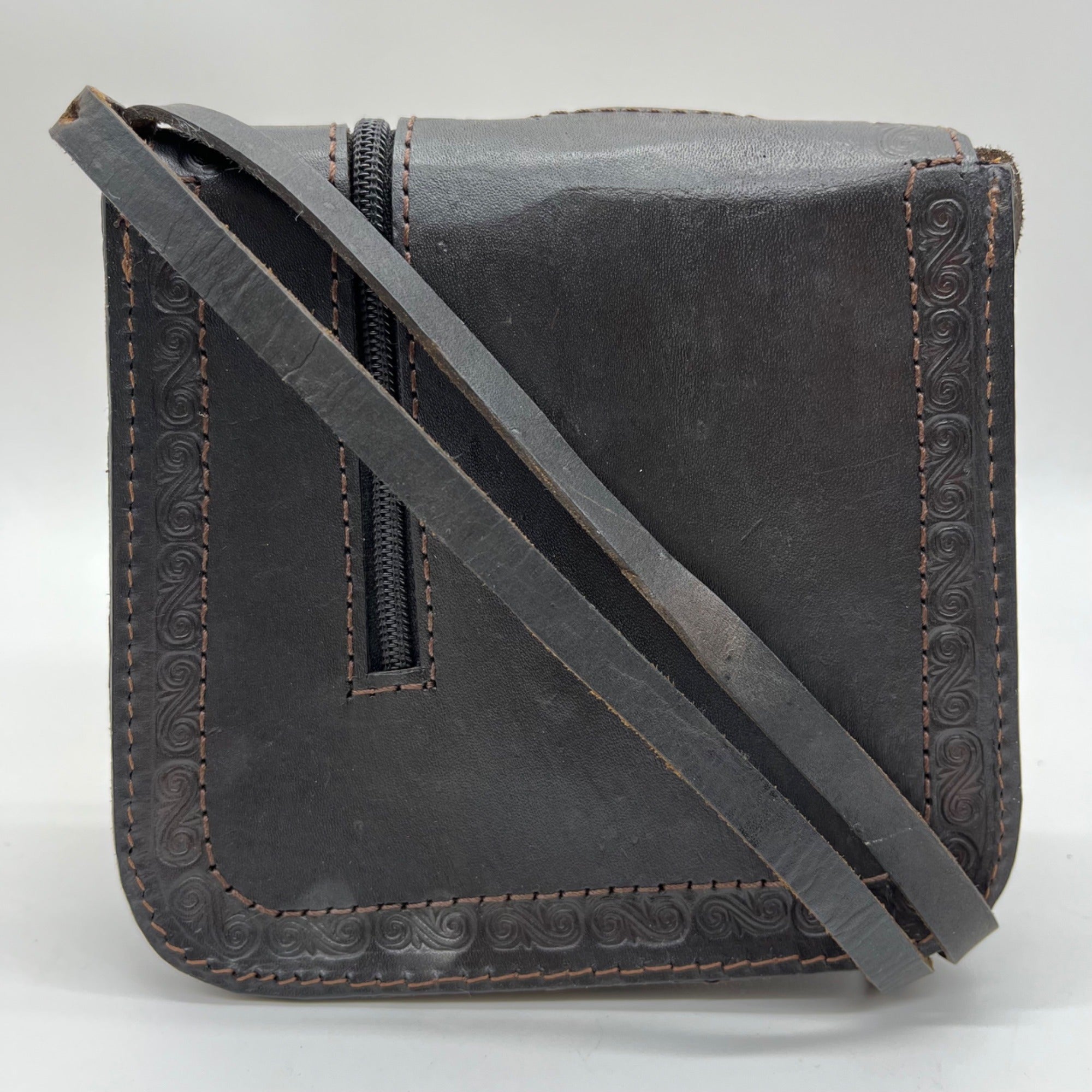 Artisan Black Leather Crossbody Bag