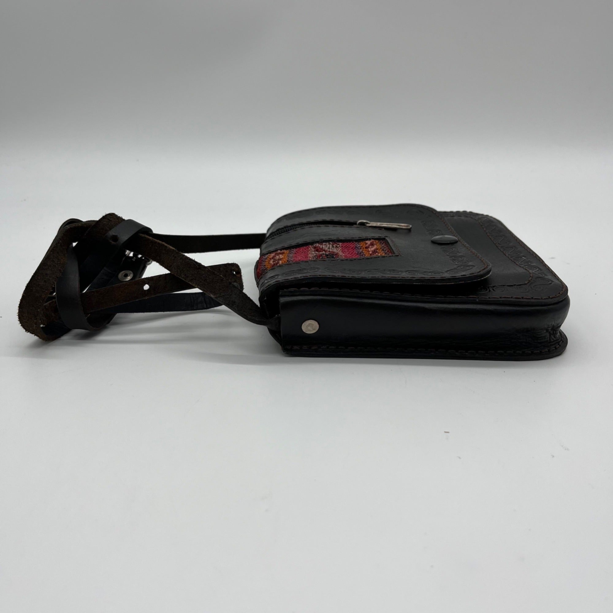 Artisan Black Leather Crossbody Bag