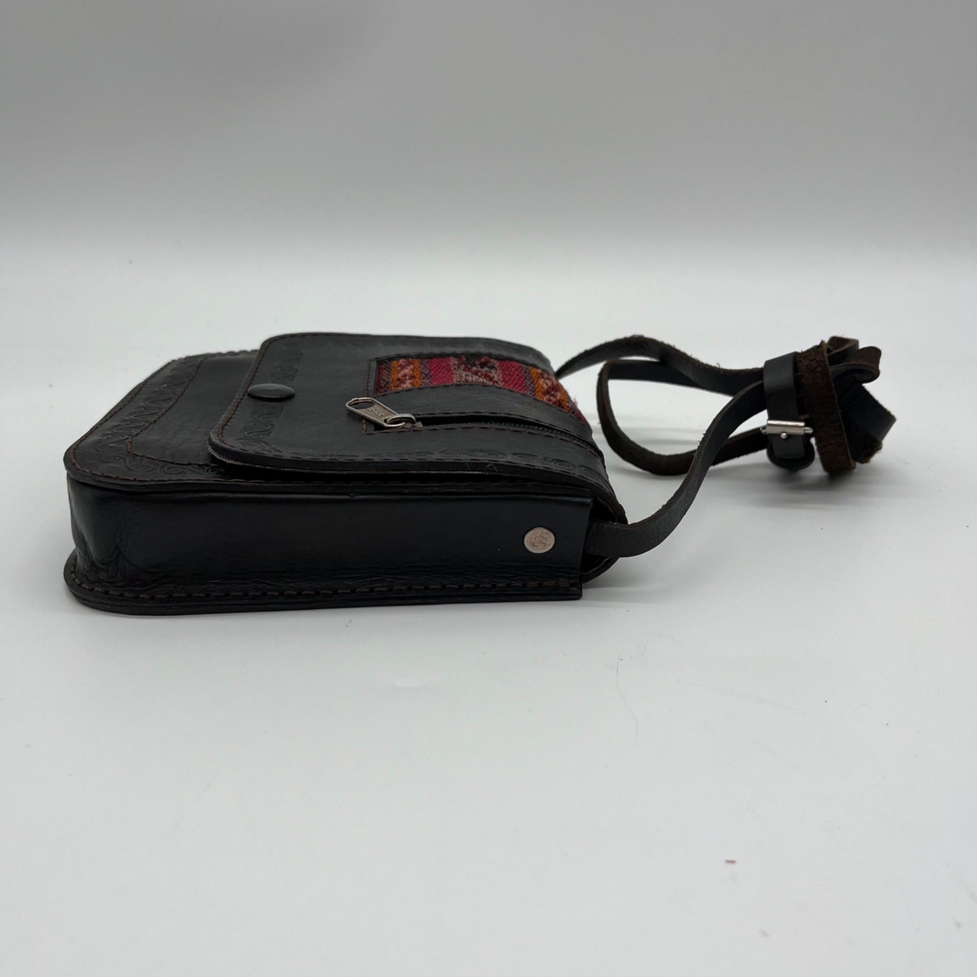 Artisan Black Leather Crossbody Bag