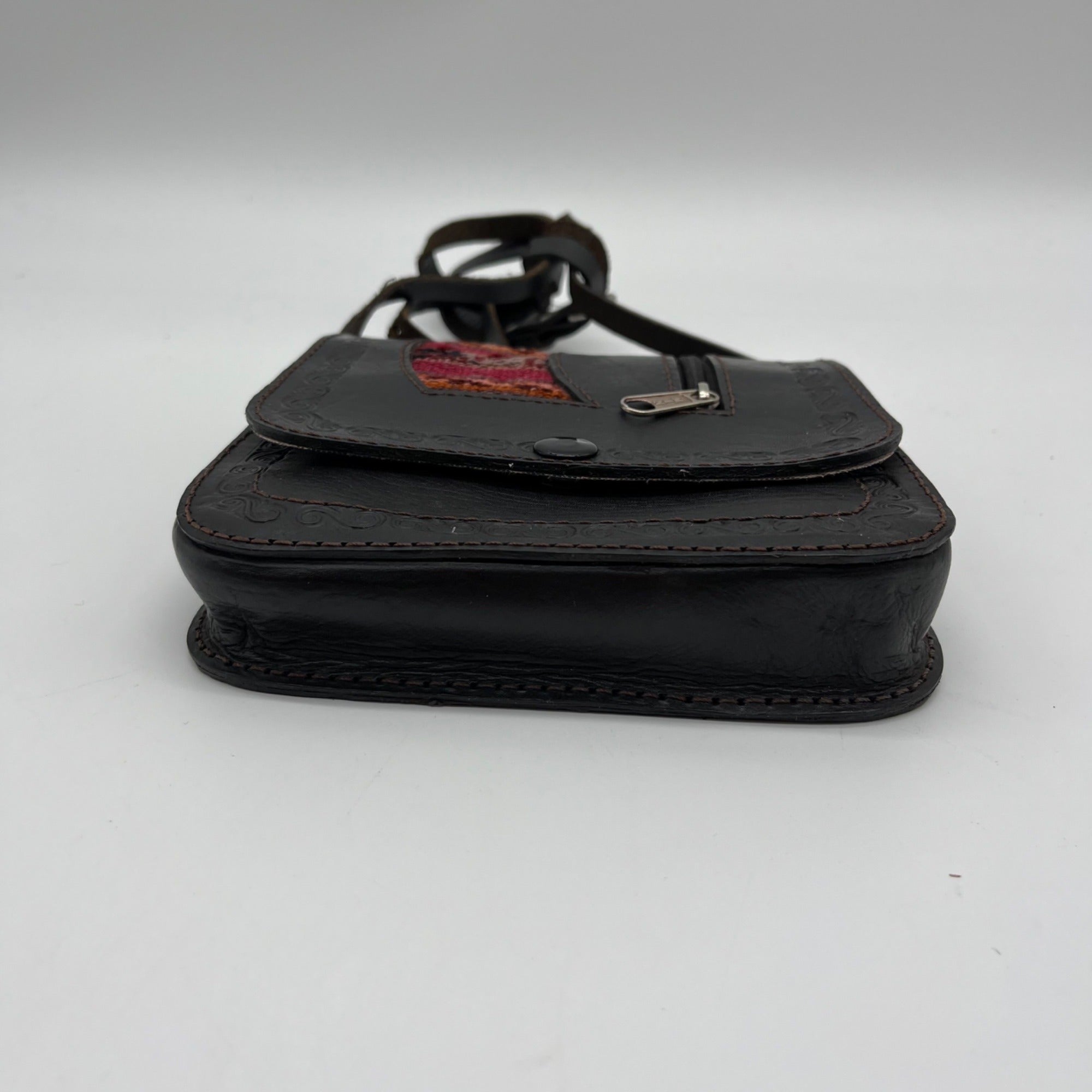 Artisan Black Leather Crossbody Bag