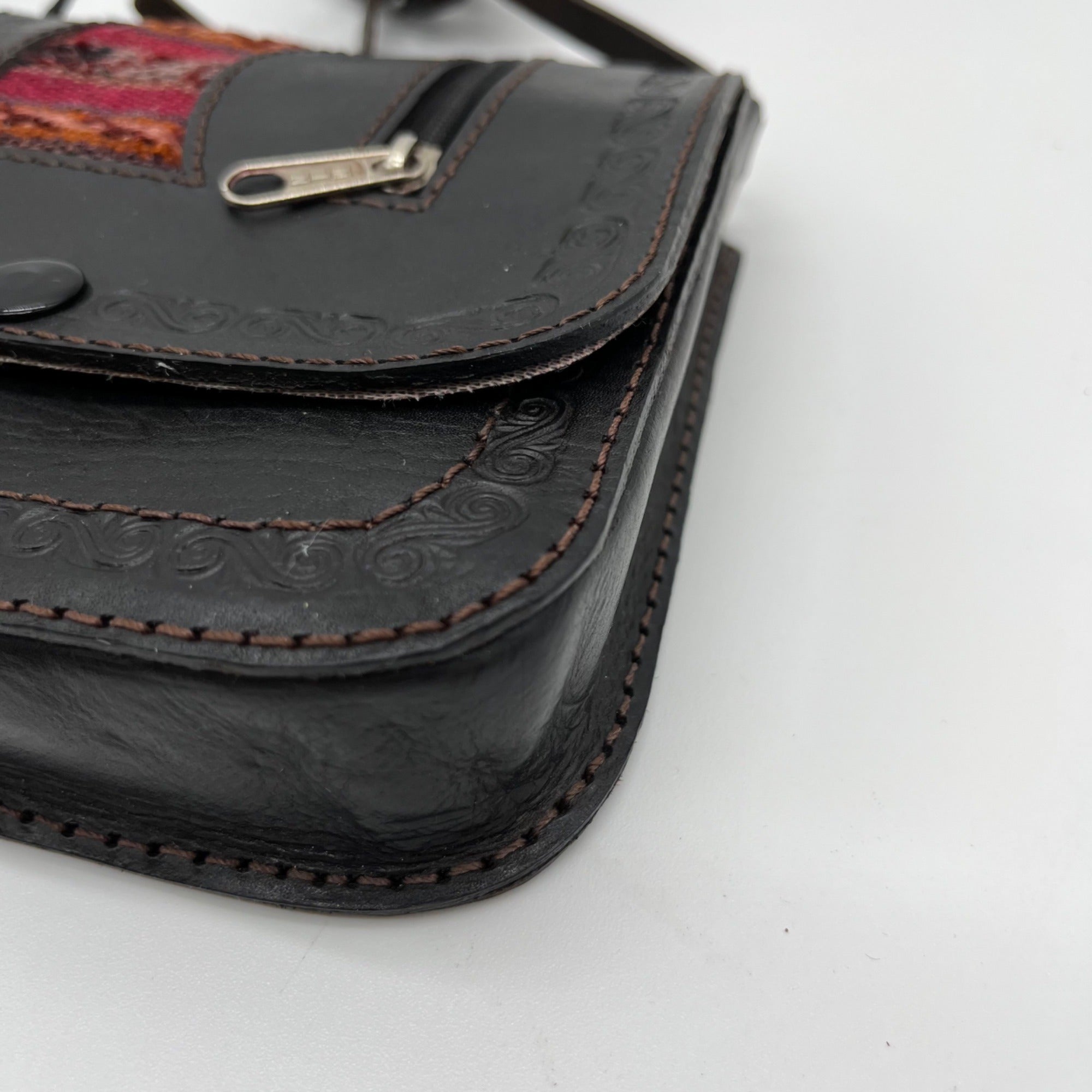 Artisan Black Leather Crossbody Bag