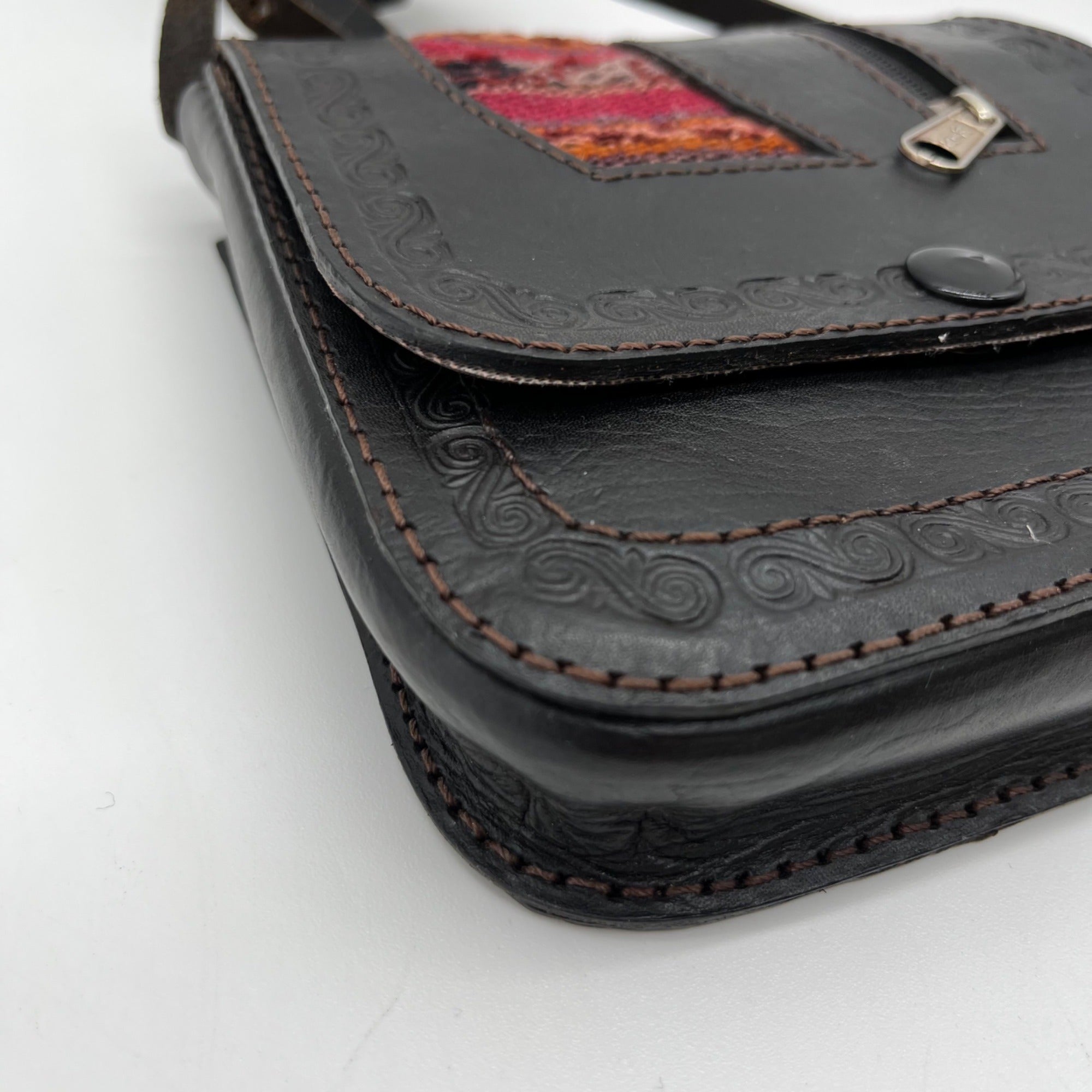 Artisan Black Leather Crossbody Bag