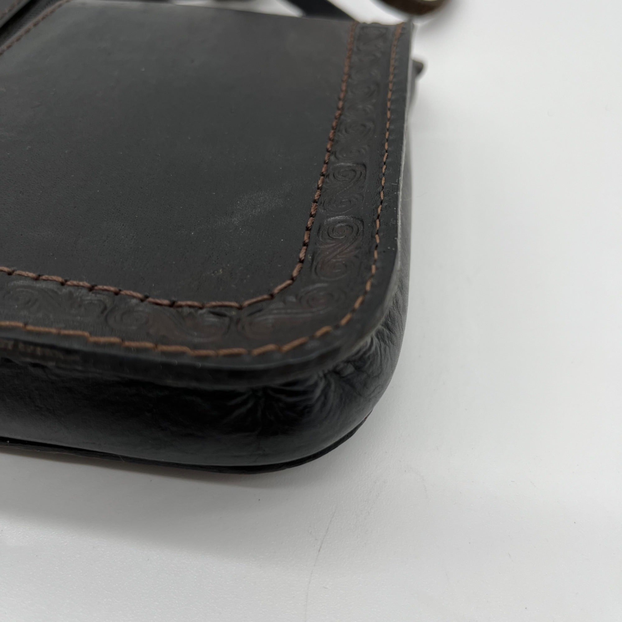 Artisan Black Leather Crossbody Bag