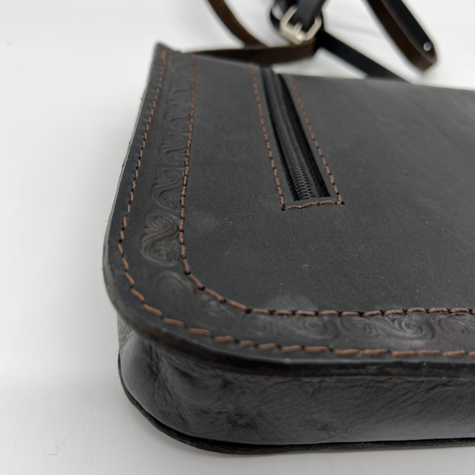 Artisan Black Leather Crossbody Bag