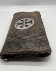 Tory Burch Gray & Black Snake Embossed Leather Reva Clutch