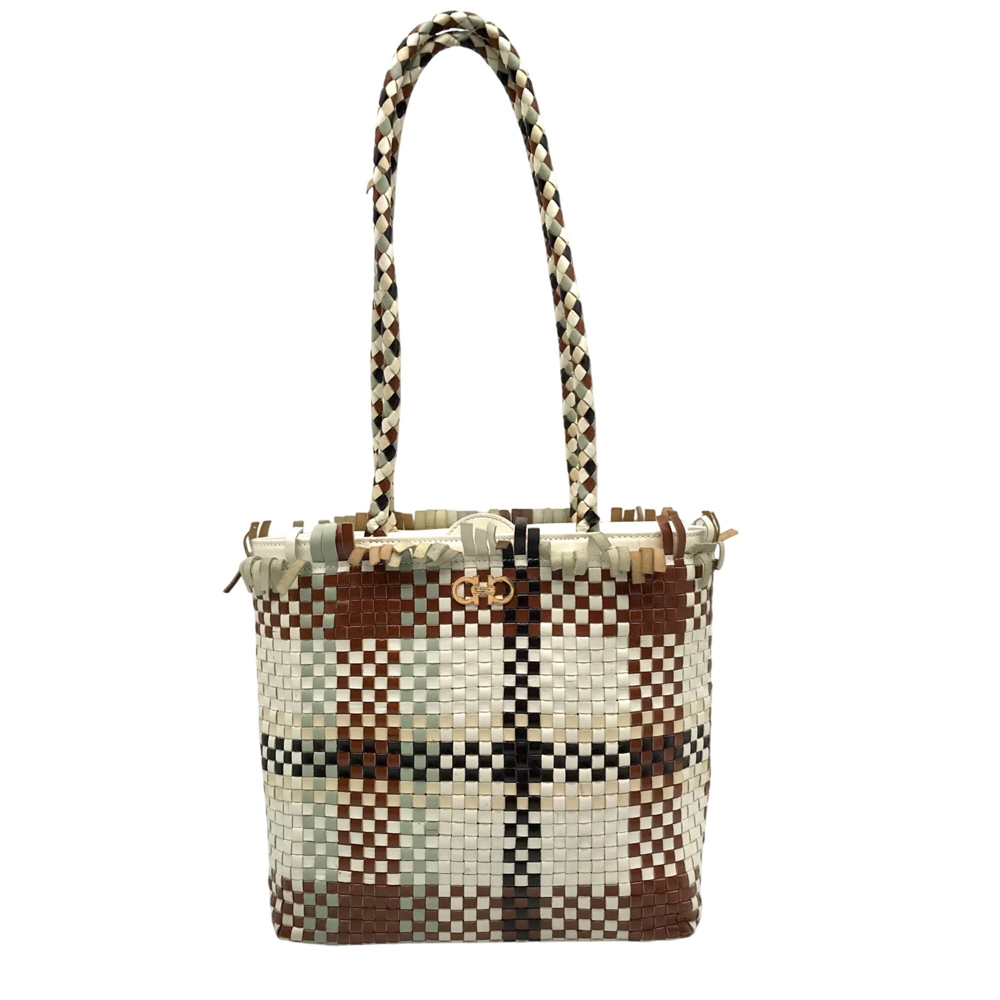 Salvatore Ferragamo Multicolor Woven Leather Gancini Shoulder Bag