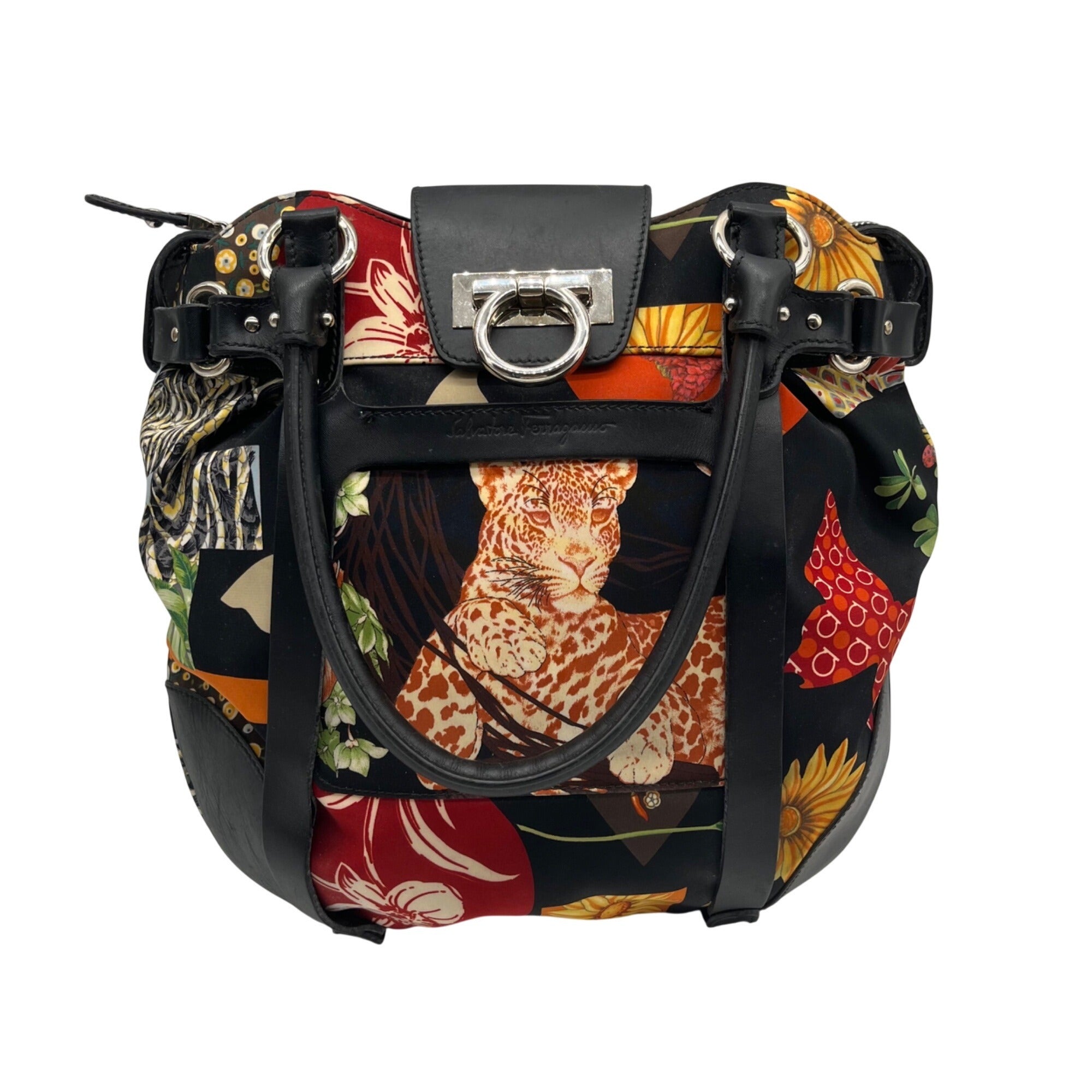 Salvatore Ferragamo Vintage Savannah Animal Print Nylon Shoulder Bag
