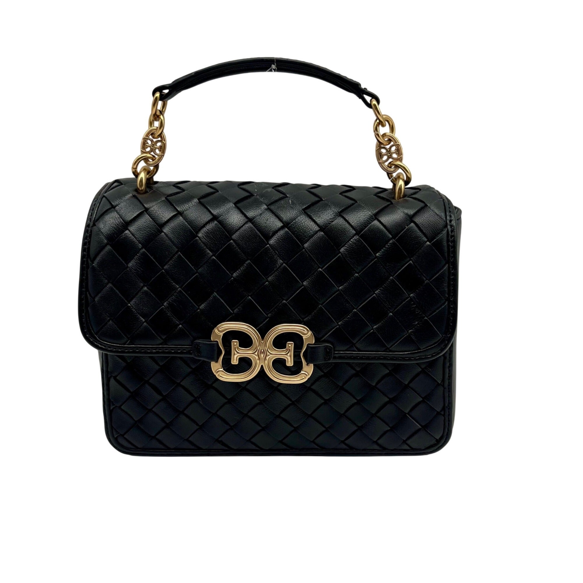 Sam Edelman Black Woven Leather Christy Top Handle Crossbody Bag 