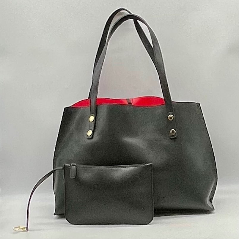 Adrienne Vittadini Black Faux Leather Tote Bag